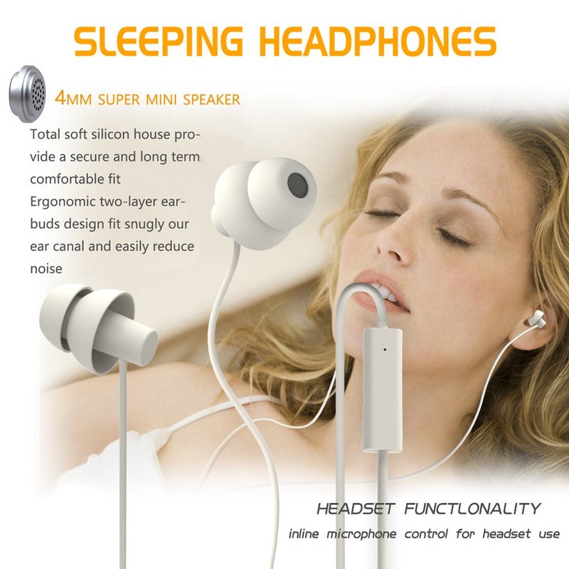 MAXROCK (TM Unique Total Soft Silicon Sleeping Headphones Earplugs Earbuds with Mic for Cellphones,Tablets and 3.5 mm Jack Plug (White) - Image 2